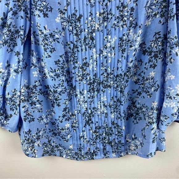 NANETTE Lepore Blue Floral Pleated 3/4 Sleeve Blouse Medium - Picture 6 of 12